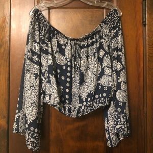 Blue and White Patterned Blouse